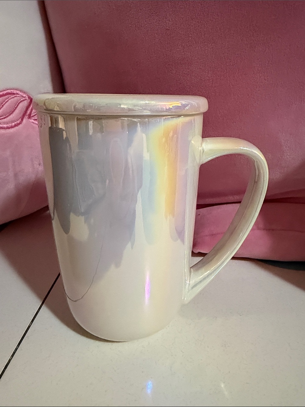 Iridescent White Ceramic Mug - David’s tea perfect tea mug